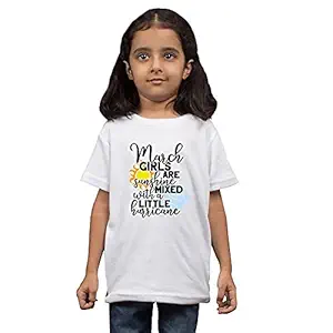 LIMIT Fashion Store - Girls are Sunshine Mixed with A Little Hurricane Printed Birthday Gift Kids T-Shirt (Girls) (3-4 Years, March)