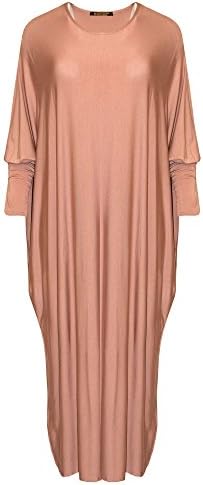 Verso Fashion Womens Ladies Batwing Maxi Full Sleeve Dress Farasha Style Abaya Modest Jilbab (Dusty Pink)