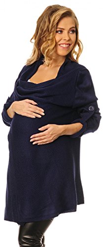 Happy Mama. Women's Maternity Waterfall Knitted Draped Cardigan. 335p (Navy, UK 14/16)
