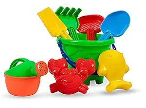 Beach Toys Set for Kids, Indian Made 8 Pcs Plastic Bucket, Animal, Mould , Beach Shovel Spade Tool Kit, Beach Art Learning Toys, Outdoor Kids Sand Toys for Kids ,Best Birthday Gift -Multicolor