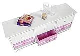 Landhaus Kommode Schrank weiß Sideboard mit 3 Schubladen 3 Körbe Rosa Bezug NEU - 7