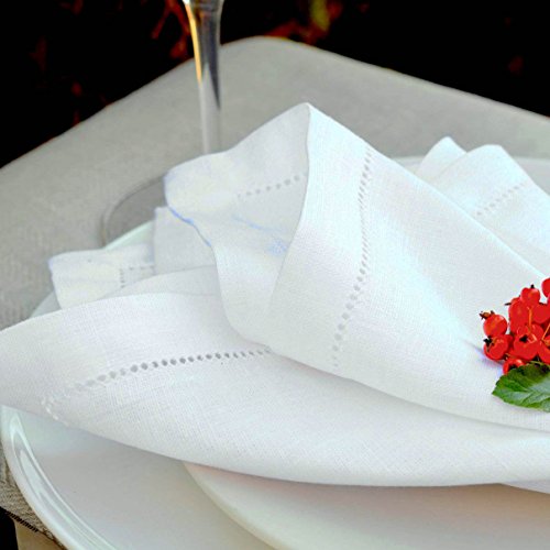 Linen & Cotton 4 x Luxus Stoffservietten FLORENCE mit Hohlsaum – 43cm x 43cm, 100% Leinen (Weiß) - 3