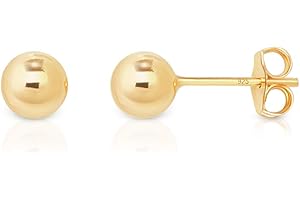 DTPsilver - Pendientes Mujer Bolitas Oro - Pendientes Bolitas Pequeñas - Pendientes Pequeños Plata de Ley 925 Plateada en Oro Amarillo - Diámetro Bolas 2, 3, 4, 5, 6, 8, 10, 12 mm