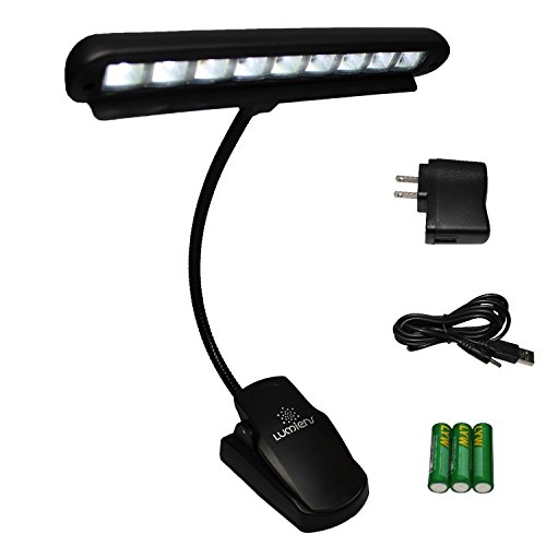 Reading Light Clip On Book LED Lamp for Music Stand - Lumiens L9 - Brightest Fully Adjustable 9 Bulb and 1 Arm with Free AC Adapter, 3x AA Battery and USB Cable Included - Cordless and Portable for Mixing, Orchestra, Work, Craft, Table, Travel and Desk - Read Books and Music Score Sheets - Best lights at Night for Bed Headboard!