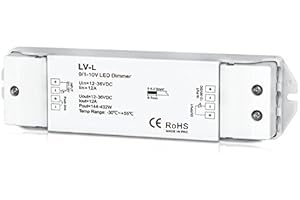 NUTBRO 0/1-10V LED Dimmer 1CH 12A Constant Voltage Single Channel LED Dimmable Driver DC12-36V