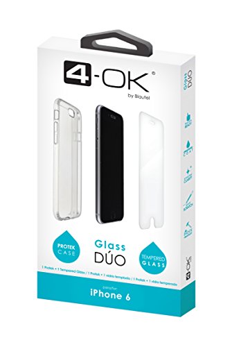 4-OK Glass Dúo - Funda y protector de cristal para Apple iPhone 6/6S, transparente