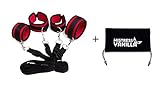 MISTRESS VANILLA Bed Restraints Bondage Set BDSM Sex Toys Kit with Comfortable red and black Handcuffs and Ankle Cuffs and FREE storage Bag