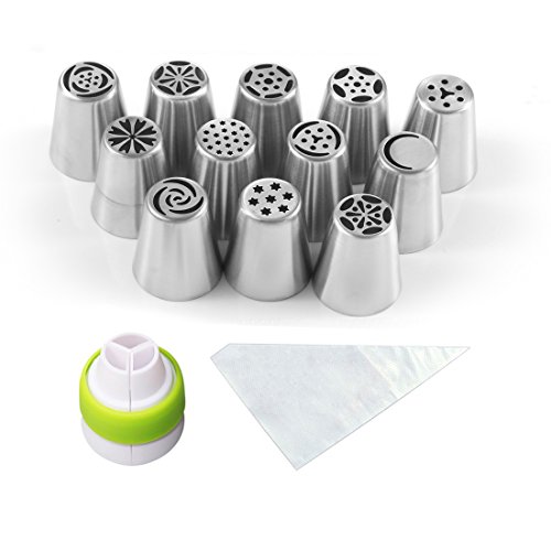 33tlg Spritztüllen Set , ink.12st Spritztüllen Russisch Edelstahl Spritztülle Set Torten Tüllen Garniertülle mit 20st 12.5 inch Spritzbeutel 1st 3 in 1 Verbindungsstücke,Perfekt Für Kuchen, Cupcakes, Plätzchen Und Gebäck - 3