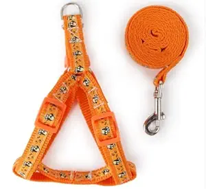 Foodie Puppies Ribbon Stitched Printed Nylon Harness & Leash Set for cat, Kitten & Puppies - 15mm (Color May Vary)