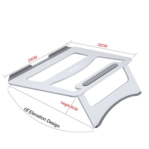 COOSA Aluminum Laptop Ständer Hochwertige Alulegierung Notebookständer Laptopständer Höhe und Winkel verstellbar Portable kühlender Ständer Halter 22.5 X 22.8 X 0.4CM für Tablet, Laptops, Notebook PC, MacBook usw. (Silber) - 5