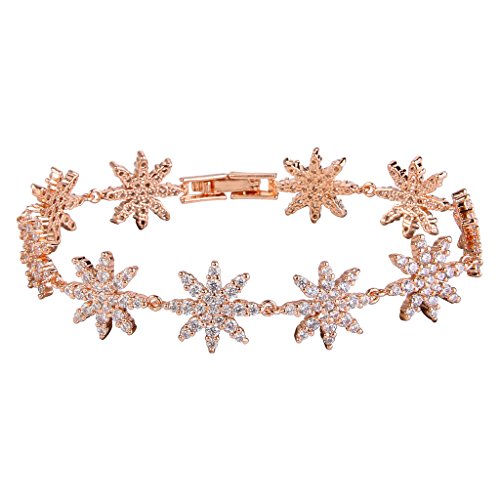 EVER FAITH® Damen Cubic Zirkonia Elegant Schneeflocke Blume Tennis Armband klar Rose Gold-Ton