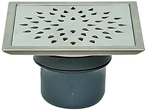 Aquieen Stainless Steel Matte Finish Bathroom Floor Water Drain Grating with Cockroach Trap (Silver, 15.24 x 15.24 x 8.89 cm)