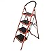 Produktbild WSSF- 4 Schritte Leiter Dicker Kompakter Heavy Duty Stahl Leiter Hocker mit Griff Griff Große Lauffläche Sicherheit Rutschfeste Herringbone Leiter Mehrzweck Küche & Garten Werkzeug DIY Trittleiter Hocker, Orange, 48 * 130cm