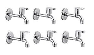 Jagger Oreo Stainless Steel Long Body taps for Bathroom and Kitchen taps with Chrome Finish and Quarter Turn Fitting (Wall Flange and Teflon Tape) Set of (6)