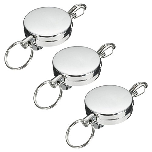 Preisvergleich Produktbild SODIAL (R) 3 PCS Edelstahl Silber Retractable Schlüsselanhänger Recoil Schlüsselanhänger Heavy Duty Stahl