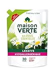 Maison Verte - Lessive Liquide Eco-Pack Fraîcheur d'Été aux Huiles Essentielles - Hypoallergénique - Efficace dès 30° sur Blanc et Couleurs - Format Recharge Refermable - 30 Lavages