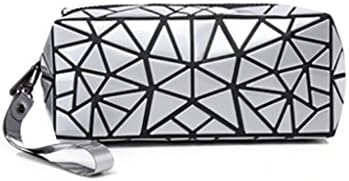 CLOTHES- Geometry Cosmetic Bag Portable Storage Package Travel Bag Water Emulsion Lipstick Brush Bags ( Color : Sliver )