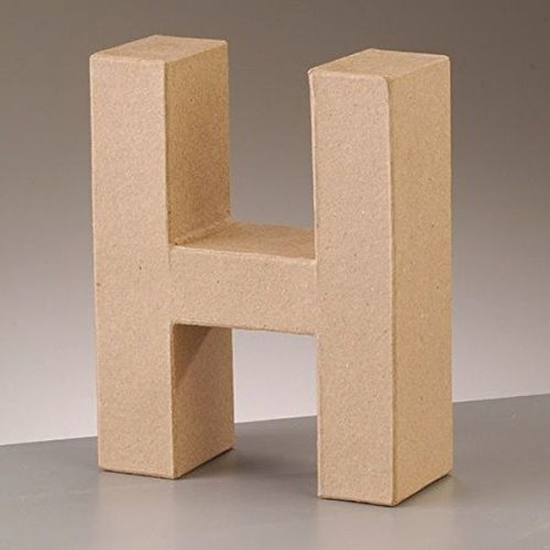 3D Letter "H" Paper Mache Signs Buff Papp Art Freestanding 17.5cm x 5.5cm (Letter H)