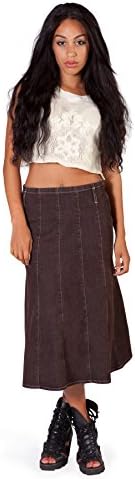 Calf Length Panelled Brown Skirt SKIRT92 Womens Jean Skirt Midi Skirt SKIRT92.BRN