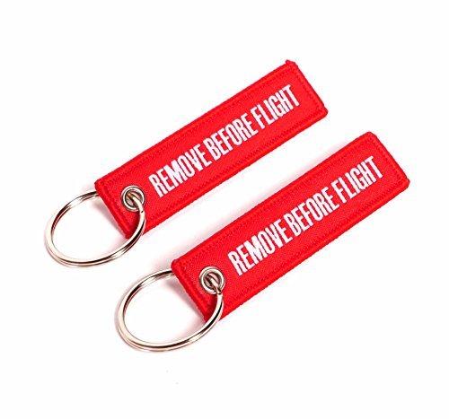 REMOVE BEFORE FLIGHT ® 2 unidades Mini llavero  Rojo  Blanco Texto  Formato de fácil manejo  aprox. 7,5 x 2,0 cm  Original EU Marca  de Comercial