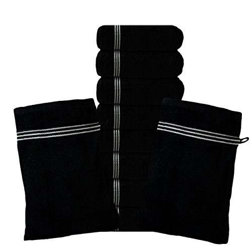 4er Pack Waschhandschuh sinlook "Liness" Stripes grau weiss 550 g/m² 4 Waschhandschuhe 16 x 21 100 % Baumwolle dicke Frottee-Qualität