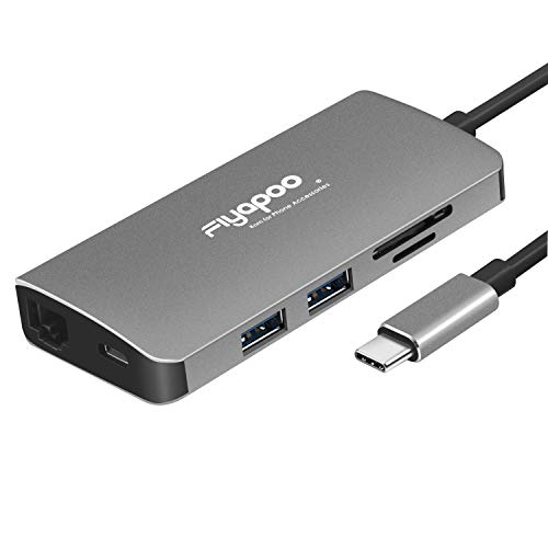 FIYAPOO Hub USB C, 9 en 1 Aluminum USB C Adaptateur avec HDMI 4K, Port VGA 1080P, Port Gigabit Ethernet, 2 Ports USB 3.0, Lecteur de Carte SD/TF
