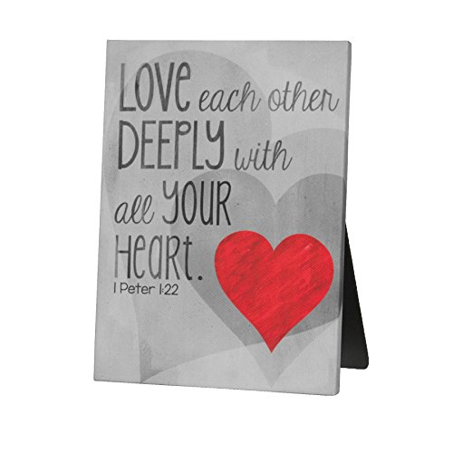 Lighthouse Christian Products Blessings on Canvas Love Deeply with Red Heart Plaque, 5 x 7