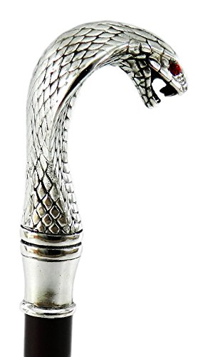 Spazierstock Holz Silber Zinn Griff schwarz elegant handgefertigt in unserem Labor Cavagnini solide und robuste Stick Kobra Made in Italy