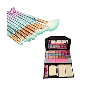 Womens and Girls KTABRIZ TYA Fashion 6155 Multicolour Makeup Kit and 10 Pcs Mermaid Makeup Brushes Set - (Pack of 11)
