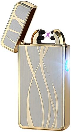 Aokvic Arc Lighter Rechargeable USB Electronic Lighters Dual Arc Beam Cigarette Lighter Cigar Lighter No Gas Flameless Windproof (Gold)