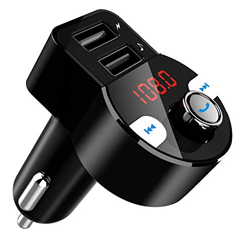 FirstE Transmetteur FM Radio Bluetooth de Voiture, Adaptateur Bluetooth 4.2 Car Audio Sans Fil FM Modulateur Appel Mains Libres Car Kit Support 5 V 3.1 A Dual USB Charge/USB/Carte SD Musique Jeu (64G)