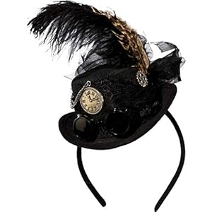 Amakando Fino Mini Cilindro ciber-gótico con Diadema para la Cabeza / Negro / Elegante Adorno para el Cabello para Dama Estilo Steampunk / El Centro de Las miradas para Festivales y carnavales