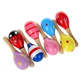 OULII Holz Maracas aus Holz Shaker aus Holz Rassel Musikalische Pädagogische Spielwaren Für Kinder Satz 10 (Zufällige Farbe Muster) - 2