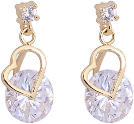 FAONL Fashion Ladies Cute Heart Shaped Zircon Earrings,White-OneSize