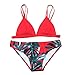Produktbild TINGSU Women sexy 6 Farben Blatt Druck Push up gepolsterte Bra Bikini Set Top und Bottoms Badeanzug Beachwear Anzug (EIN rot, S)