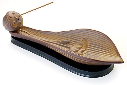 Ceramic Incense Burner - Lotus Leaf Vintage Incense Stick Holder Cone Ash Catcher Tray with Stable Base