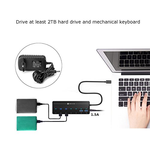 USB 3.0 Hub, ONCHOICE 6 Ports USB 3.0 + 1 QC Ladeport 1.5A Quick Charge LED-Anzeigen mit 5V/4A Netzteiladapter für MacBook,Windows Laptop, iPhone, iPad, Samsung und andere USB 3.0 kompatibel Geräten - 7