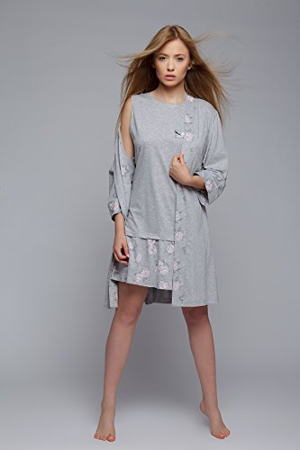 SENSIS sinnlicher Morgenmantel aus 100% Baumwolle mit Blumenmotiv und praktischem Bindegürtel - 3