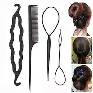 VAHICHA 4-Piece Set Hair Styling Kit Topsy Tail Hair Pull Dish Needle Bun Donut Twist Braid Ponytail Maker Hair Comb Tools DIY Accessories