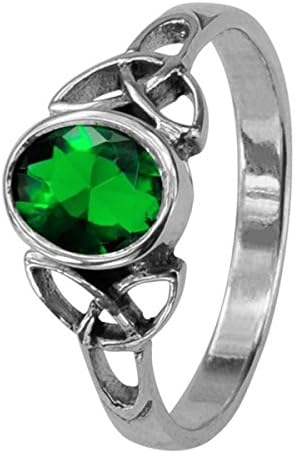 Celtic Trinity Knots Silver Birthstone Ring May - Emerald