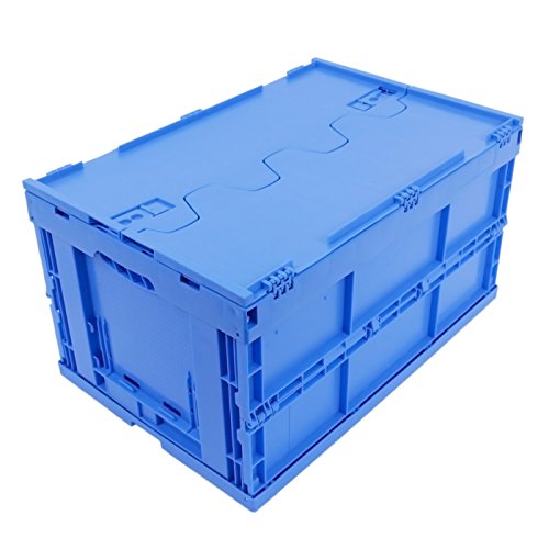 KLAPPBOX MIT DECKEL 61 Liter, stabile Faltbox Made in Germany, 60x40x33cm, Kunststoff Transportkiste, Plastikbox, Transportbox, max. 60kg