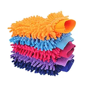 Namaskaram Double Sided Dust Chenille Mitt Cleaning Gloves Microfiber Multipurpose Mitt Dust Cleaner for Dust Cleaning, Car Washing Scratch Free Usage for Home, Kitchen, Office, Car, Window Dusting Gloves, Multi-Colored, Pack of 3