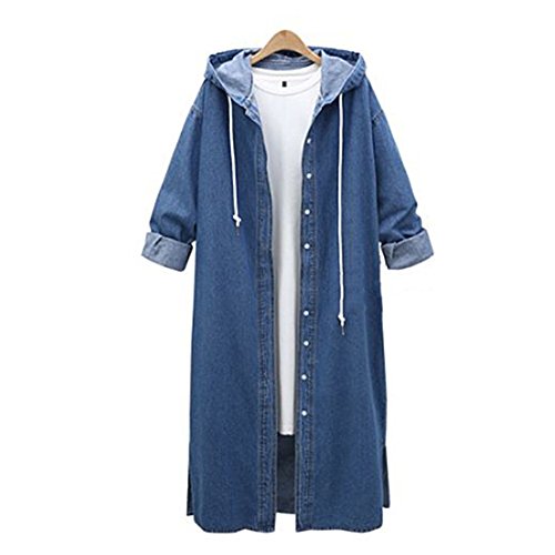 Preisvergleich Produktbild Damen Jeansjacke, Damenmode Langarm-Kapuzen-Langarm-Jeansjacke Einreiher Mittellang Trenchcoat Staubmantel