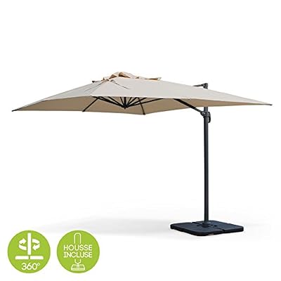 Alice's Garden - Parasol déporté rectangulaire 3 x 4 m haut de gamme - St. Jean de Luz - Beige - Parasol excentré inclinable, rabattable et rotatif à 360°.