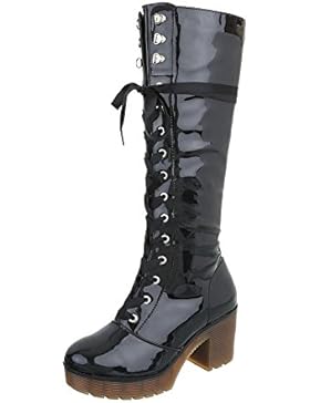 Schnürstiefel Damenschuhe Schnürstiefel Blockabsatz Schnürer Reißverschluss Ital-Design Stiefel