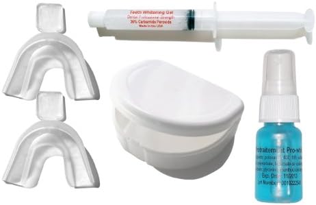 Teeth Whitening kit to use at home with non-peroxide gel, mouth trays and case, and a pre-treatment spray to improve the whitening process