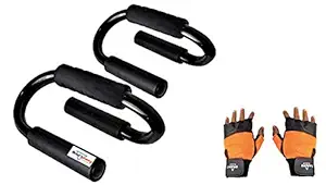HeadTurners Push up Bars Dip Stands Push up Stands- Black with one Pair of Gym Gloves