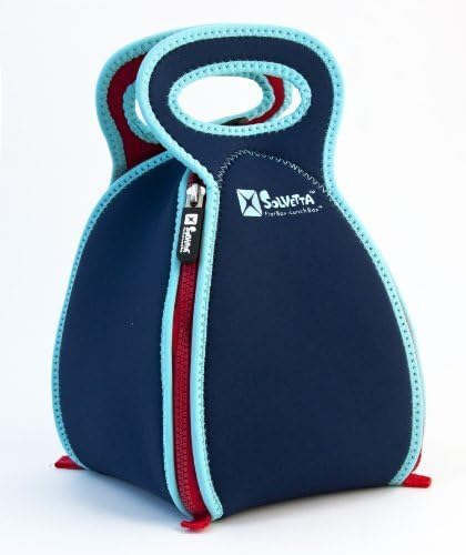 FlatBox - The Innovative Neoprene Lunch Box that Converts to a Placemat - For Kids School or Office, Machine Washable! LARGE Dark Blue/Light Blue/Red by Solvetta