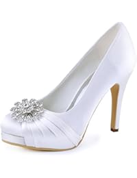 Elegantpark EP2015-PF Mujeres Bombas Punta Cerrada Zapatos Plataforma Zapatos Tacón Alto Rhinestones Satén Wedding Party Zapatos Novia