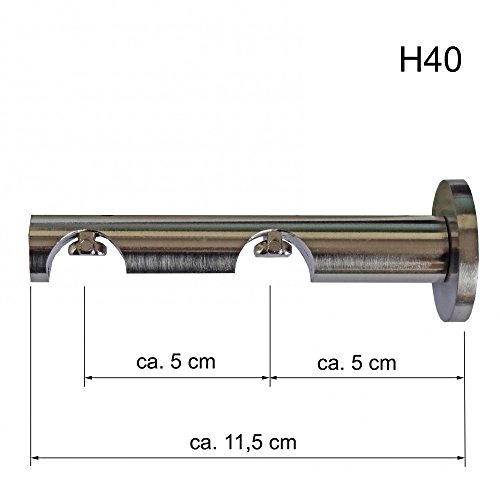 Innenlauf Gardinenstange Edelstahl Look 20mm Wandträger 2-läufig Zylinder, Länge wählbar H40 E34E30, Länge:280 cm - 2